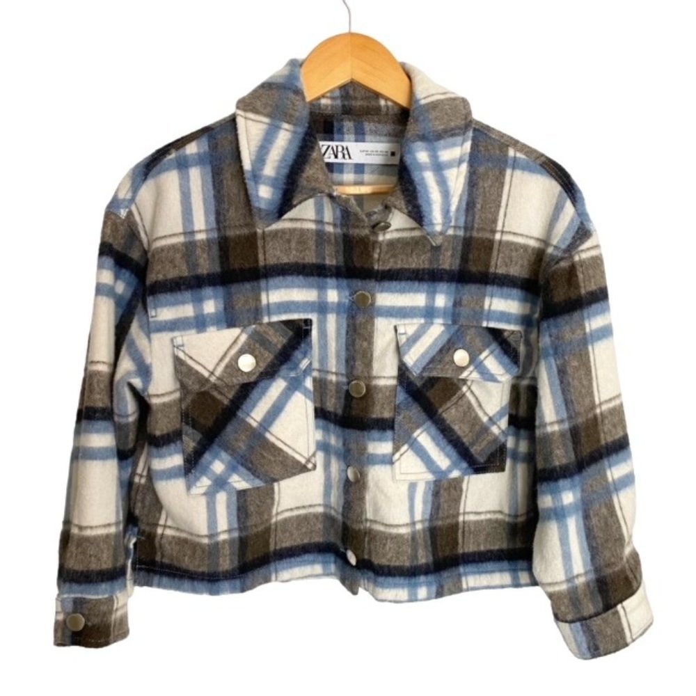 Zara cropped plaid flannel button down shacket XSmall
